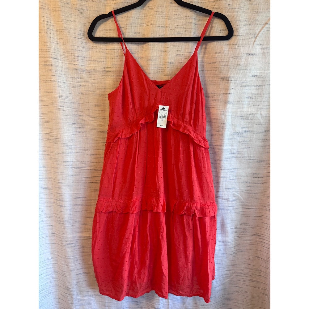 Express Red Swiss Dot Ruffle Tiered Mini Cami Dress XS NWT